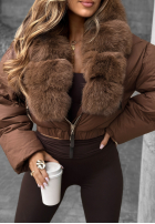 Pikowana Jacke z futerkiem Fancy Freeze Schokoladenbraun