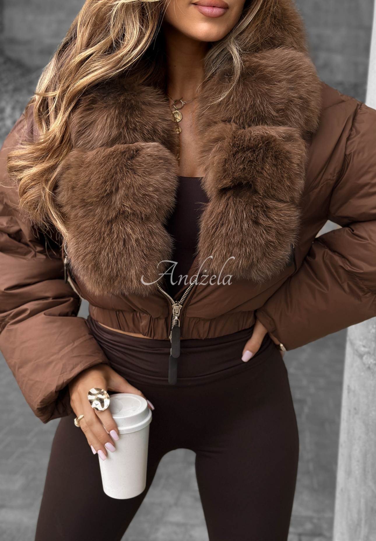 Daunenjacke mit Fell Fancy Freeze Schokoladenbraun