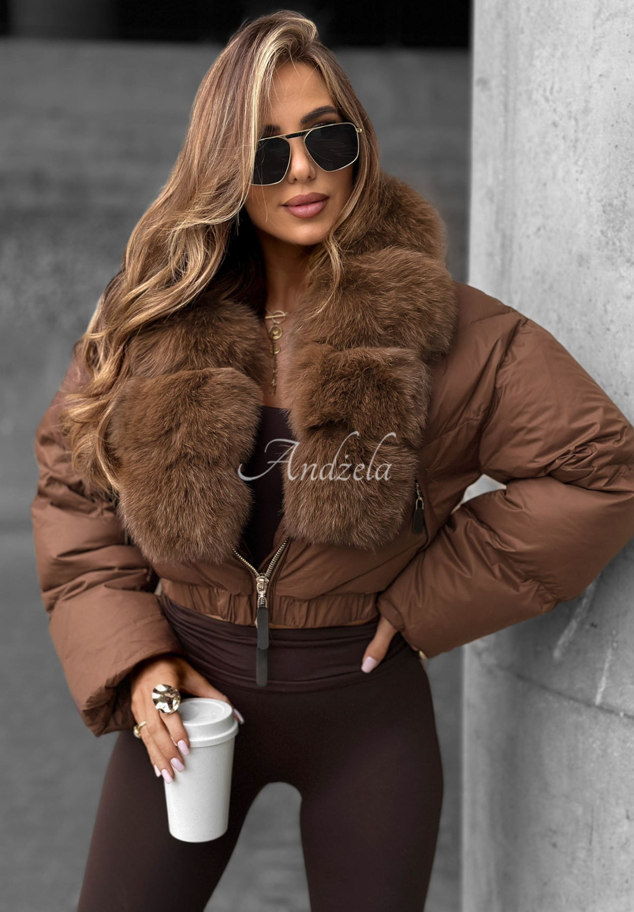 Daunenjacke mit Fell Fancy Freeze Schokoladenbraun