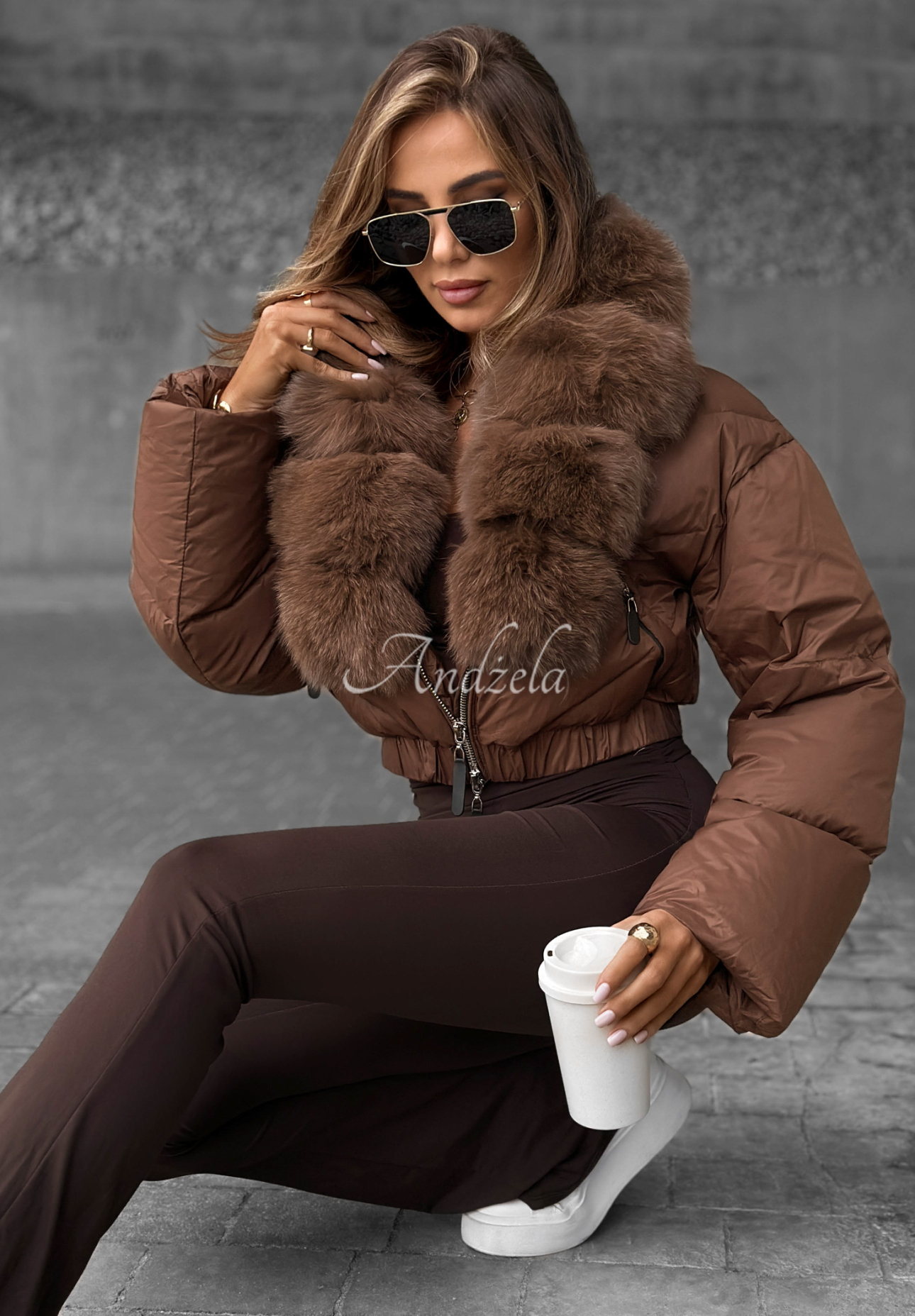 Daunenjacke mit Fell Fancy Freeze Schokoladenbraun