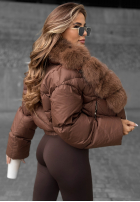 Pikowana Jacke z futerkiem Fancy Freeze Schokoladenbraun