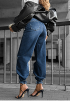 Hose Jeans mom fit z paskiem Stay Curious ciemnoniebieski