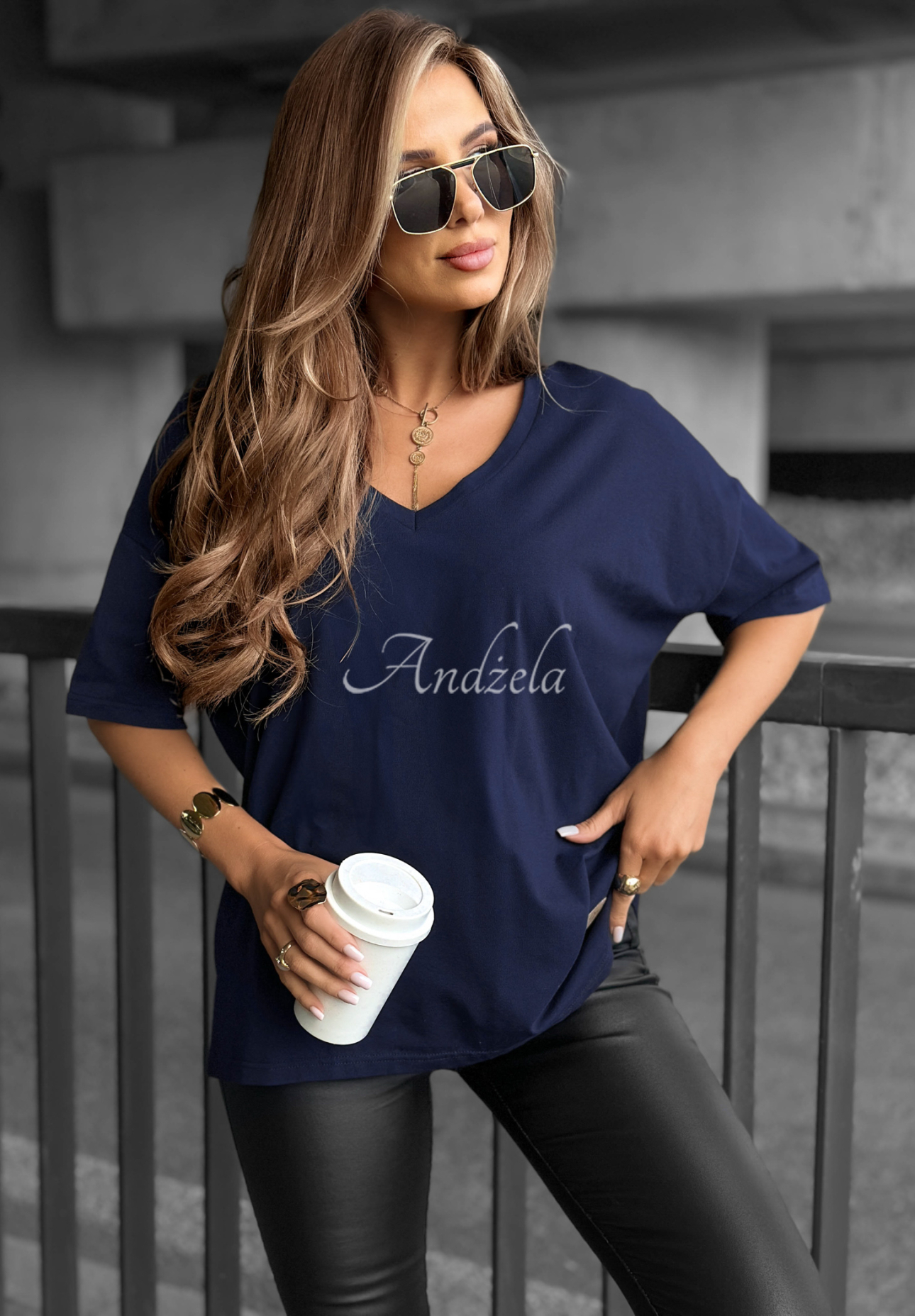 Oversize-T-Shirt mit V-Ausschnitt Cascade Dunkelblau