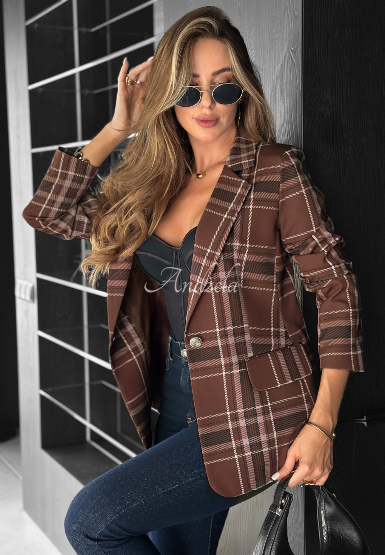 Karirter Blazer Still Winning chokoladenbraun