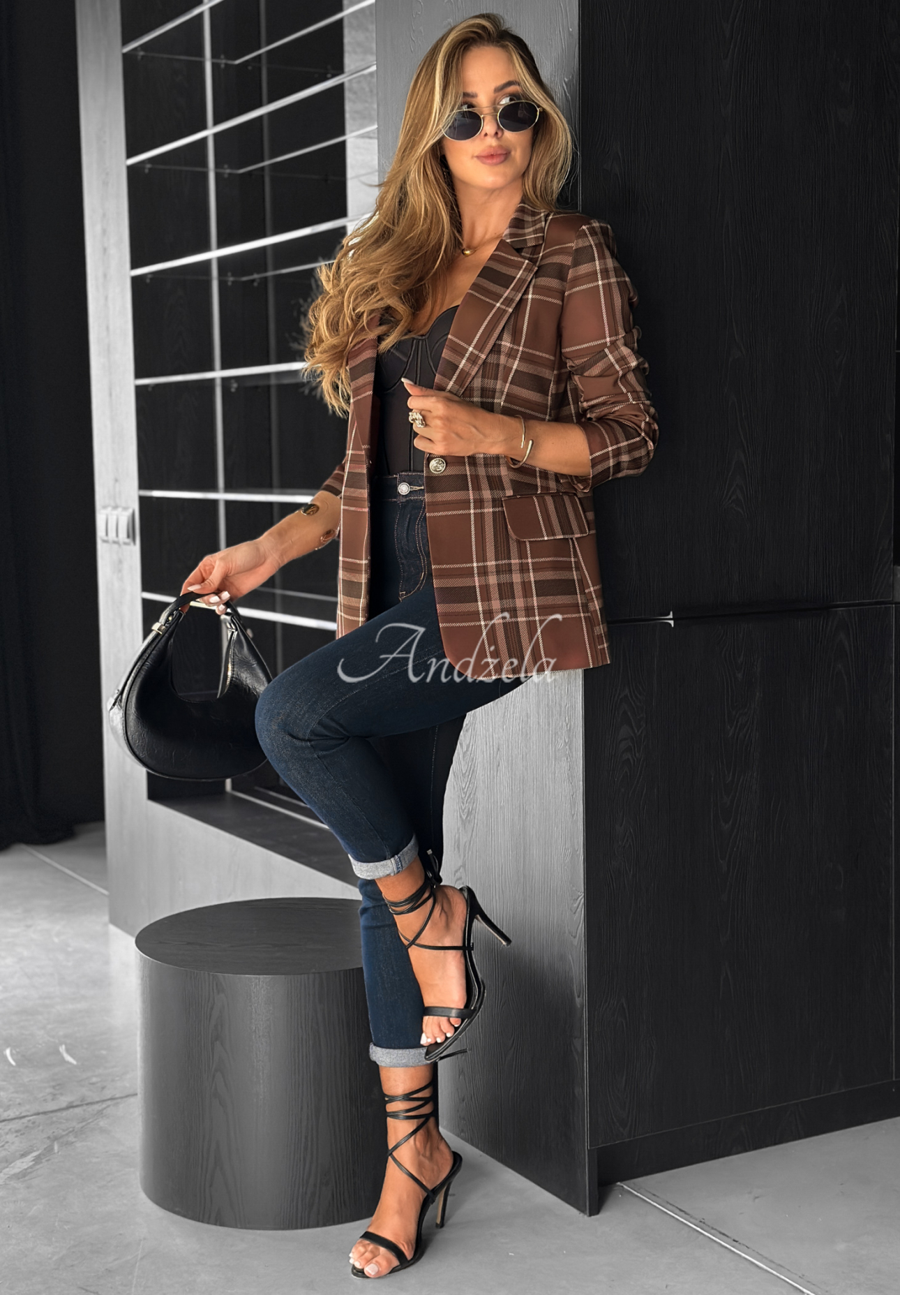 Karirter Blazer Still Winning chokoladenbraun