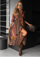 Koszulowa Kleid z tencelu Mit Muster Last Sun Rays Schokoladenbraun