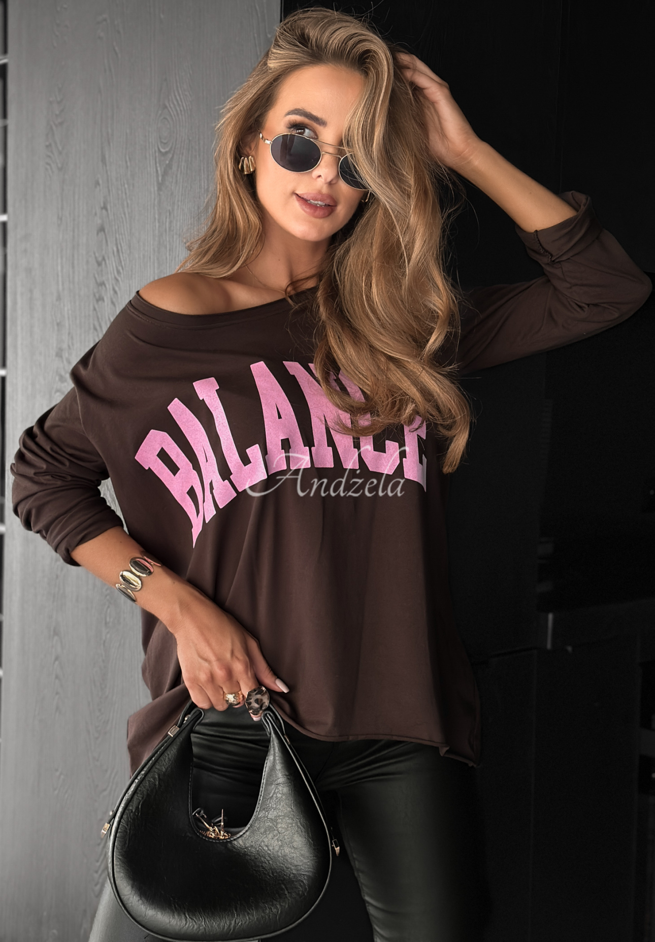 Asymmetrische Bluse mit Print Balance It Schokoladenbraun