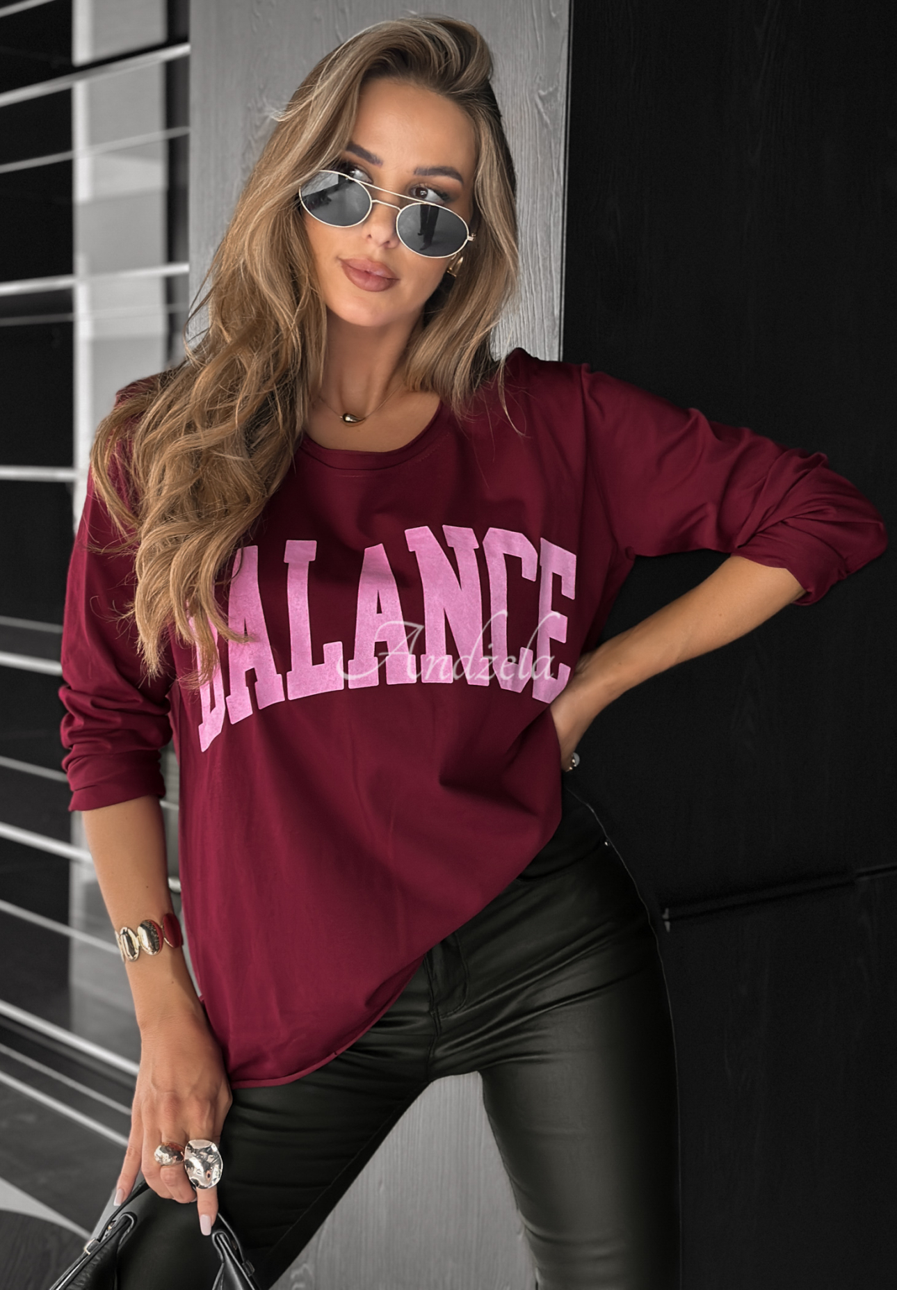 Asymmetrische Bluse mit Print Balance It Burgunderrot