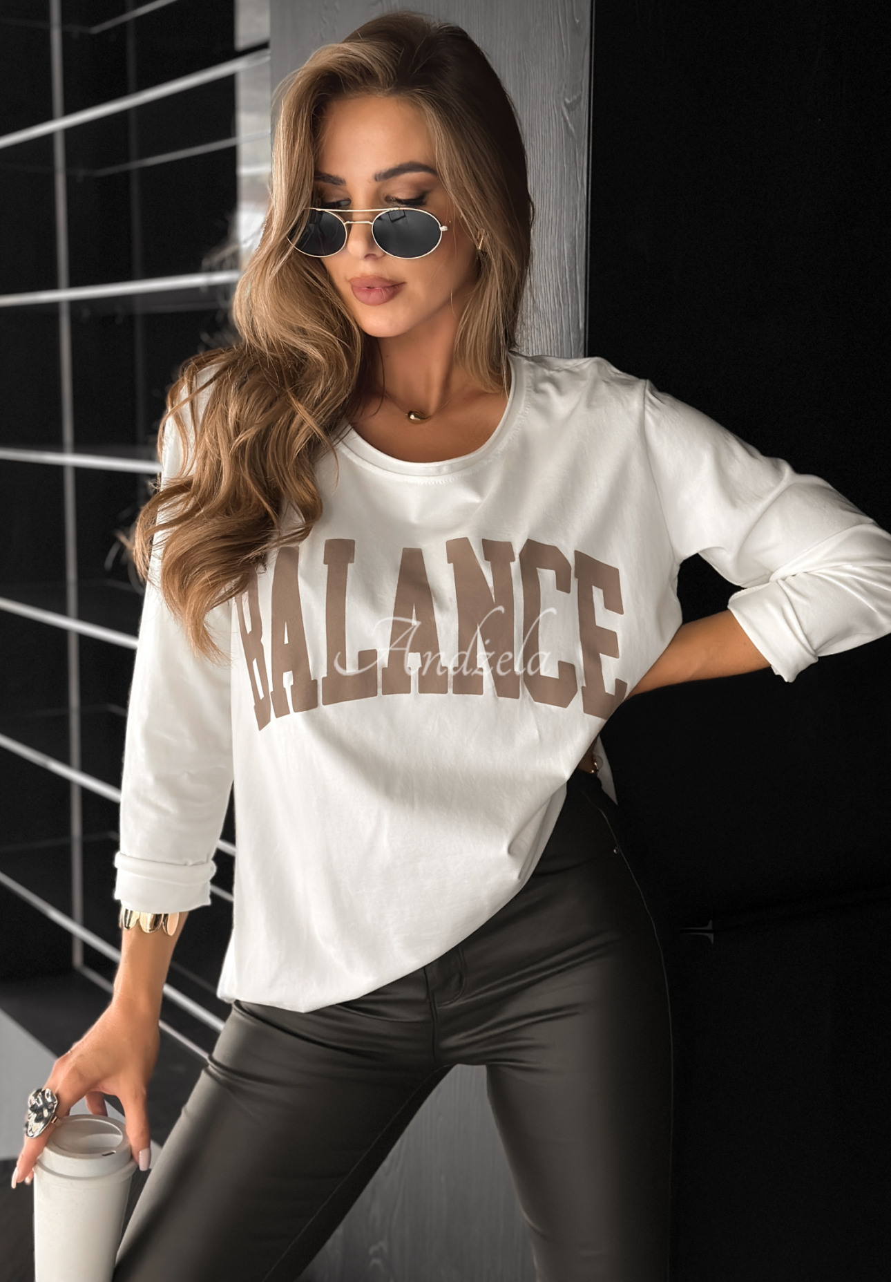 Asymmetrische Bluse mit Print Balance It Ecru