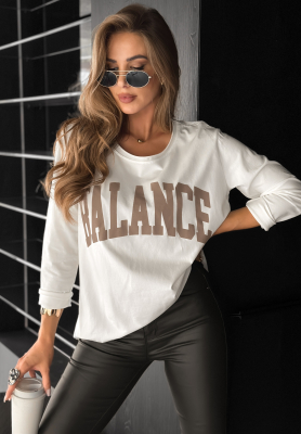 Asymmetrische Bluse mit Print Balance It Ecru