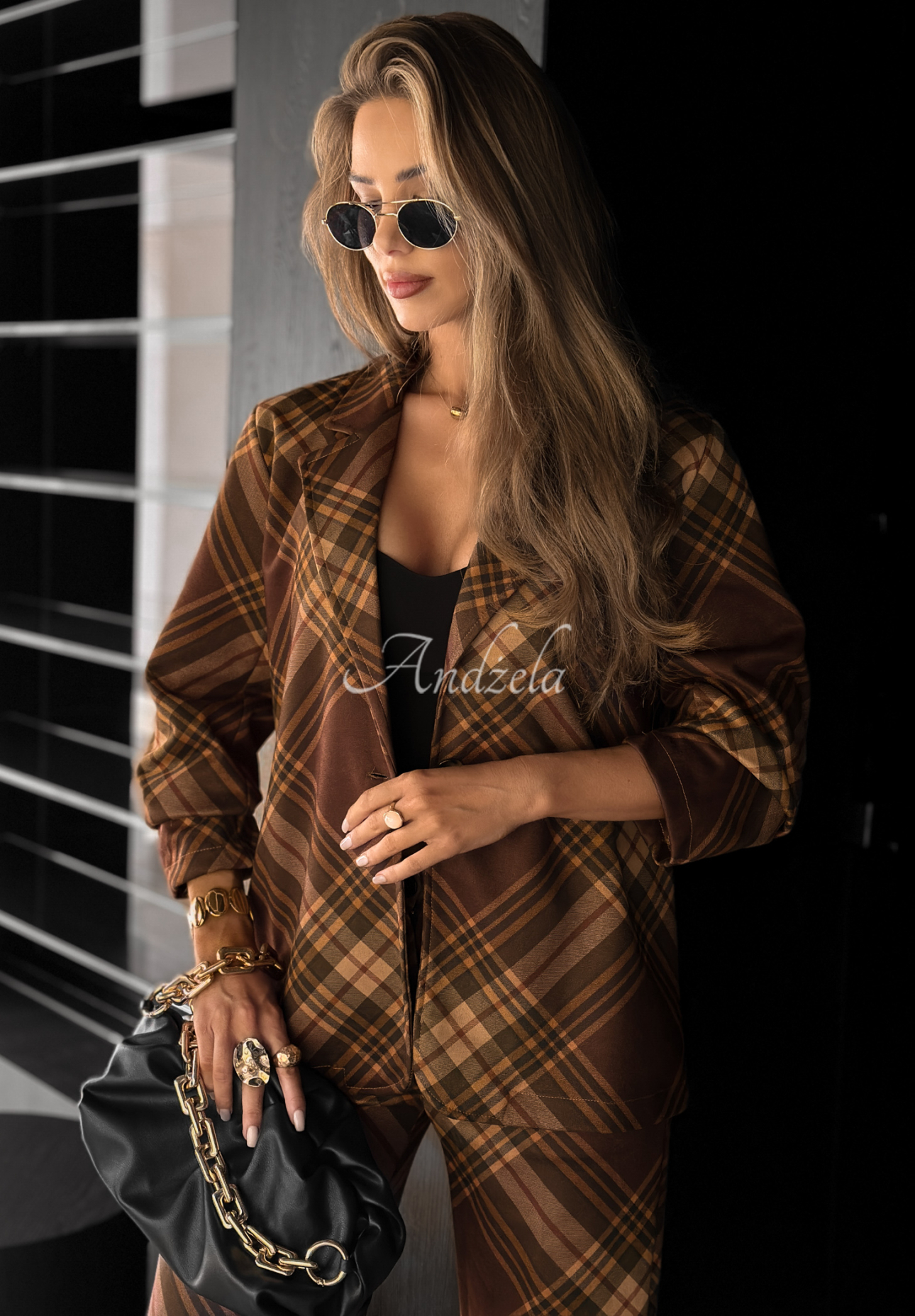 Karierter Blazer Own The Moment Schokoladenbraun