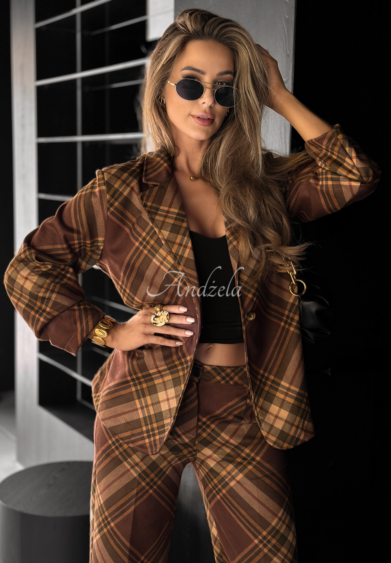 Karierter Blazer Own The Moment Schokoladenbraun