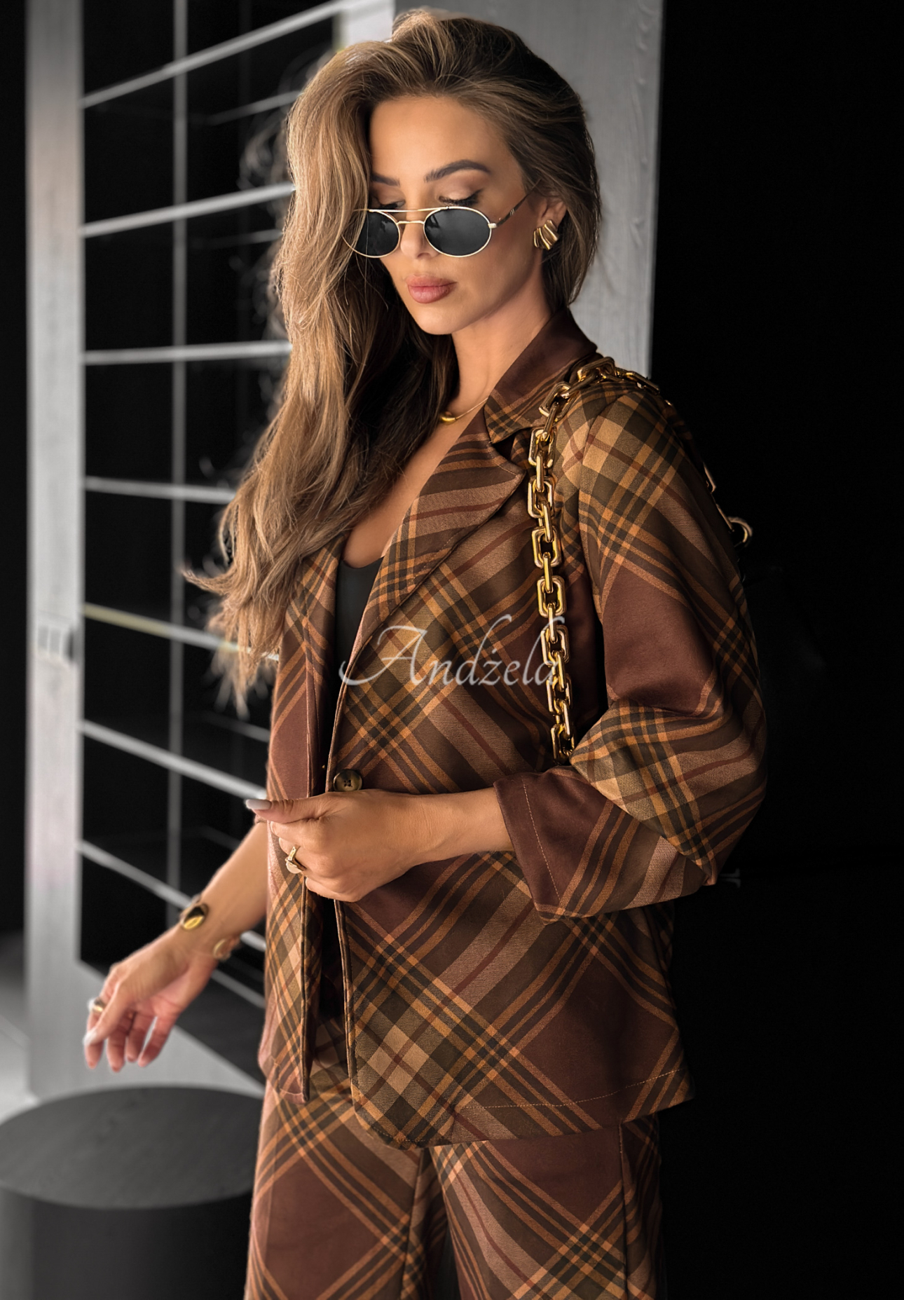 Karierter Blazer Own The Moment Schokoladenbraun