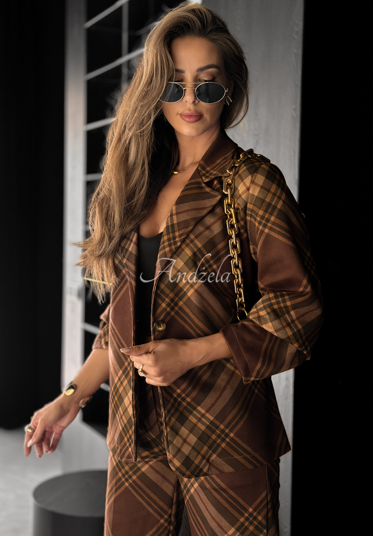 Karierter Blazer Own The Moment Schokoladenbraun