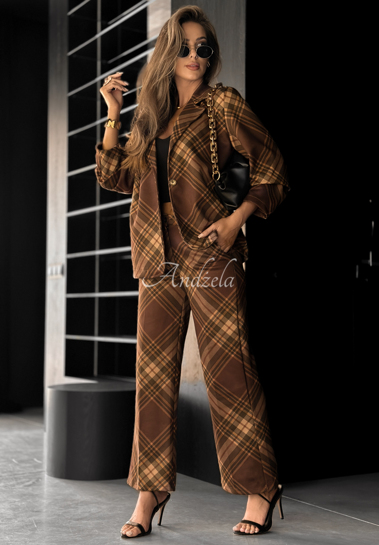 Karierter Blazer Own The Moment Schokoladenbraun