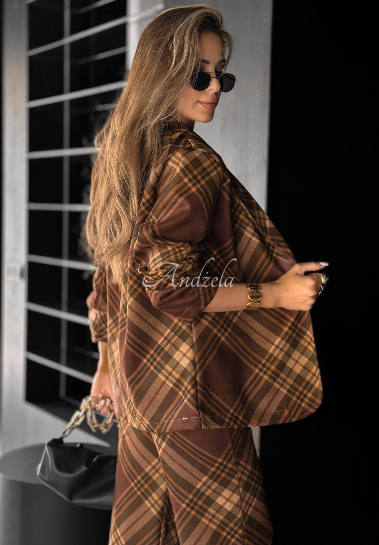 Karierter Blazer Own The Moment Schokoladenbraun