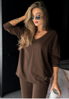 Bluse oversize z dekoltem w serek Cascade Schokoladenbraun