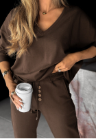 Bluse oversize z dekoltem w serek Cascade Schokoladenbraun