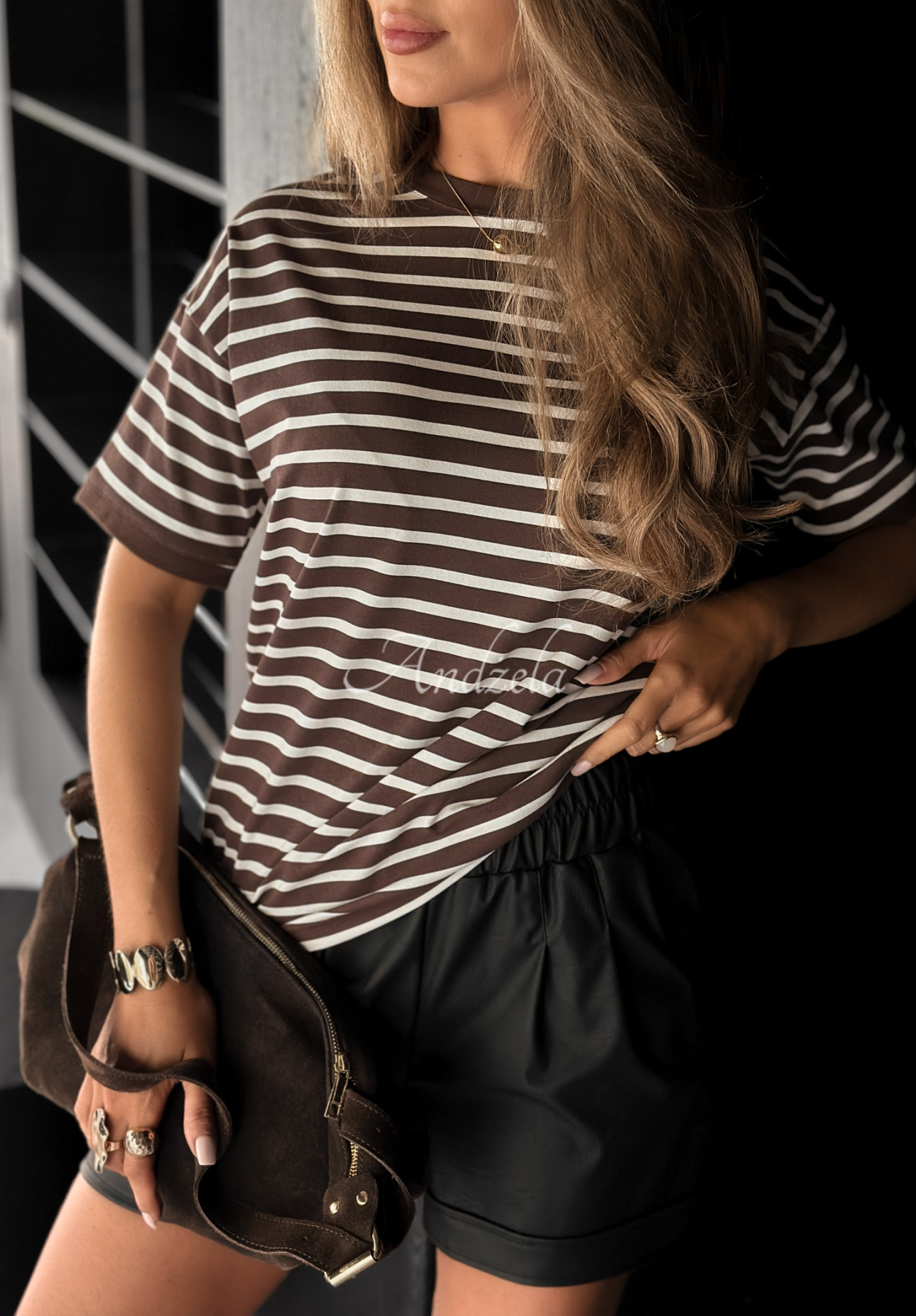 Gestreiftes T-Shirt Long Story Schokoladenbraun