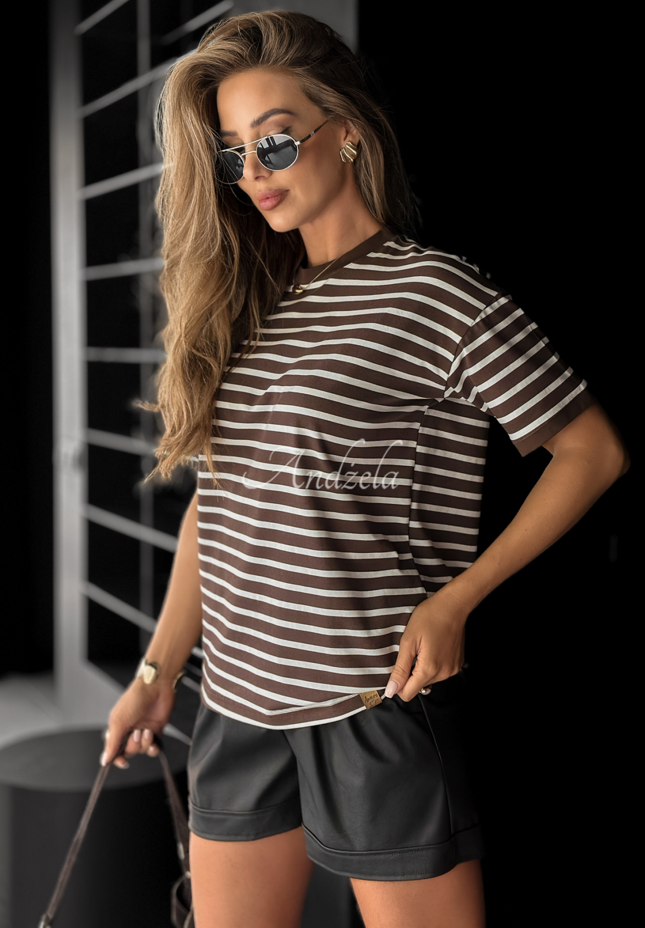 Gestreiftes T-Shirt Long Story Schokoladenbraun