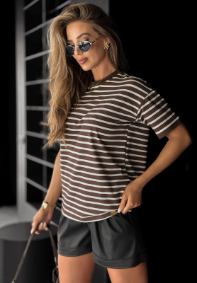 Gestreiftes T-Shirt Long Story Schokoladenbraun