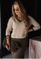 Set prążkowana Kleid i Pullover Autumn Feelings Schokoladenbraun