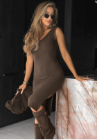 Set prążkowana Kleid i Pullover Autumn Feelings Schokoladenbraun
