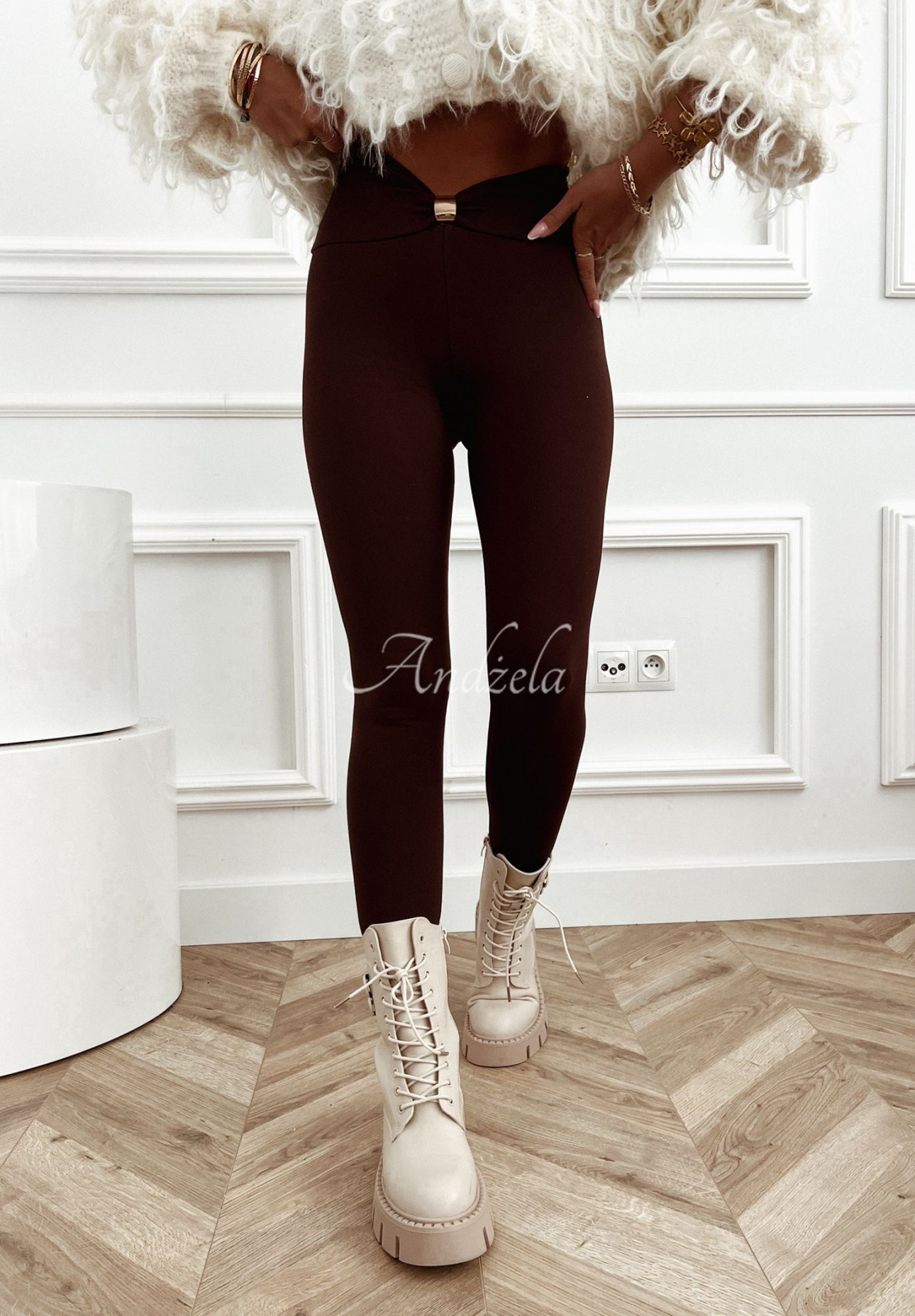 Viskose-Leggings mit Verzierung Lost My Thought Schokoladenbraun