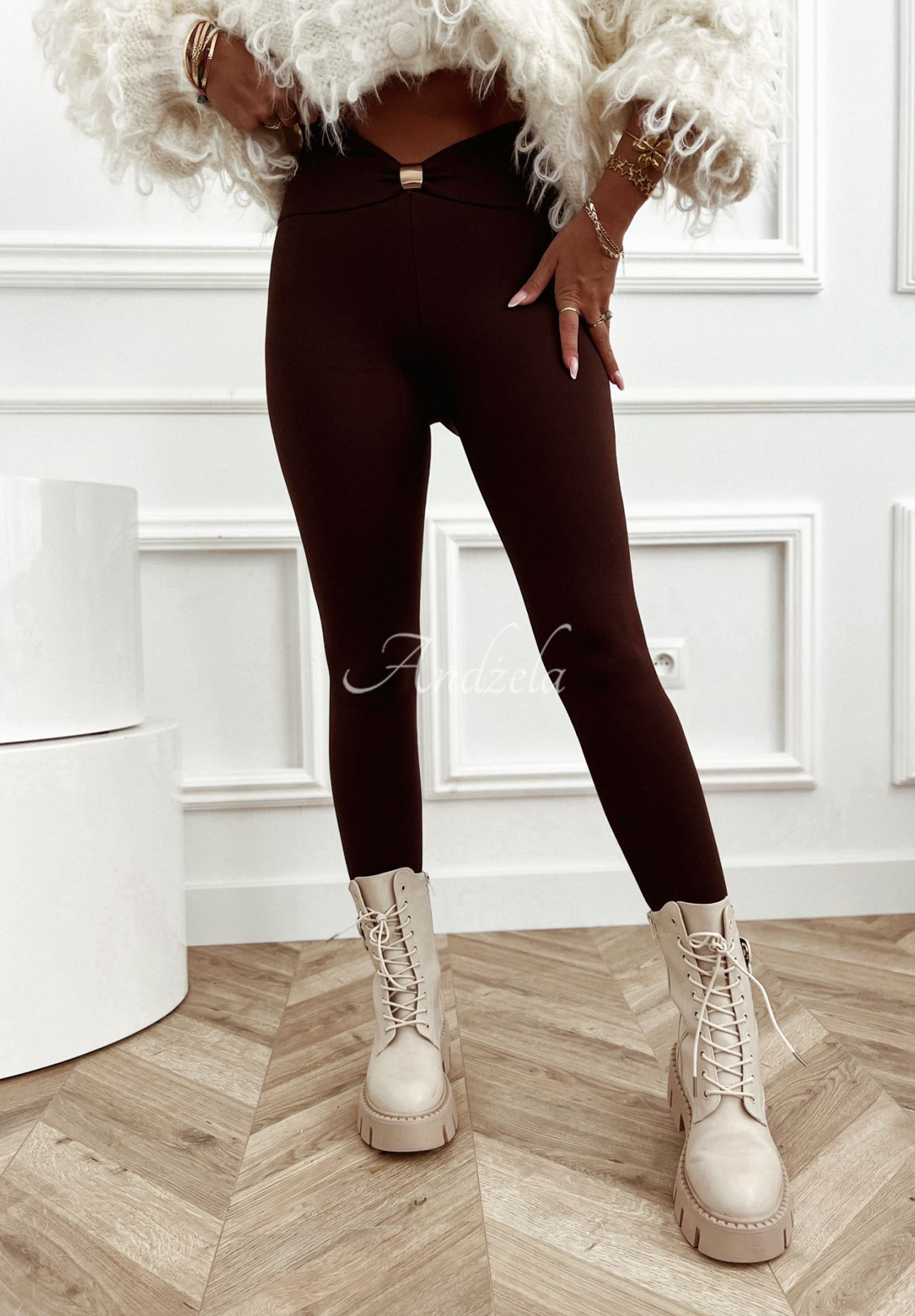 Viskose-Leggings mit Verzierung Lost My Thought Schokoladenbraun