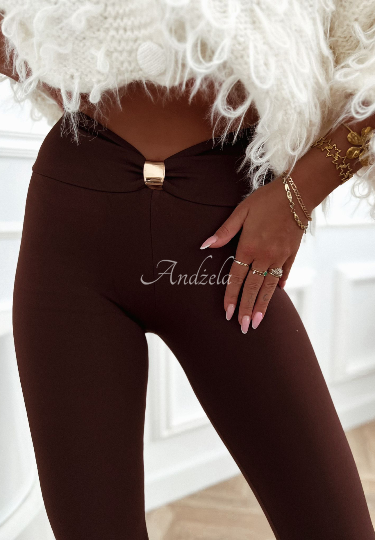 Viskose-Leggings mit Verzierung Lost My Thought Schokoladenbraun