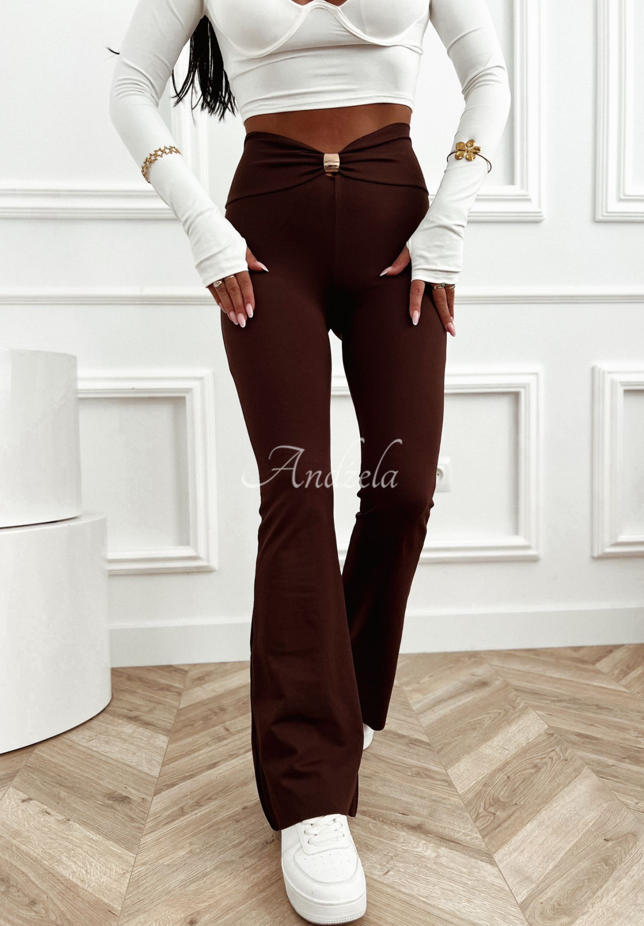 Ausgestellte Leggings aus Viskose mit Verzierungen Don&#039;t Forget Schokoladenbraun