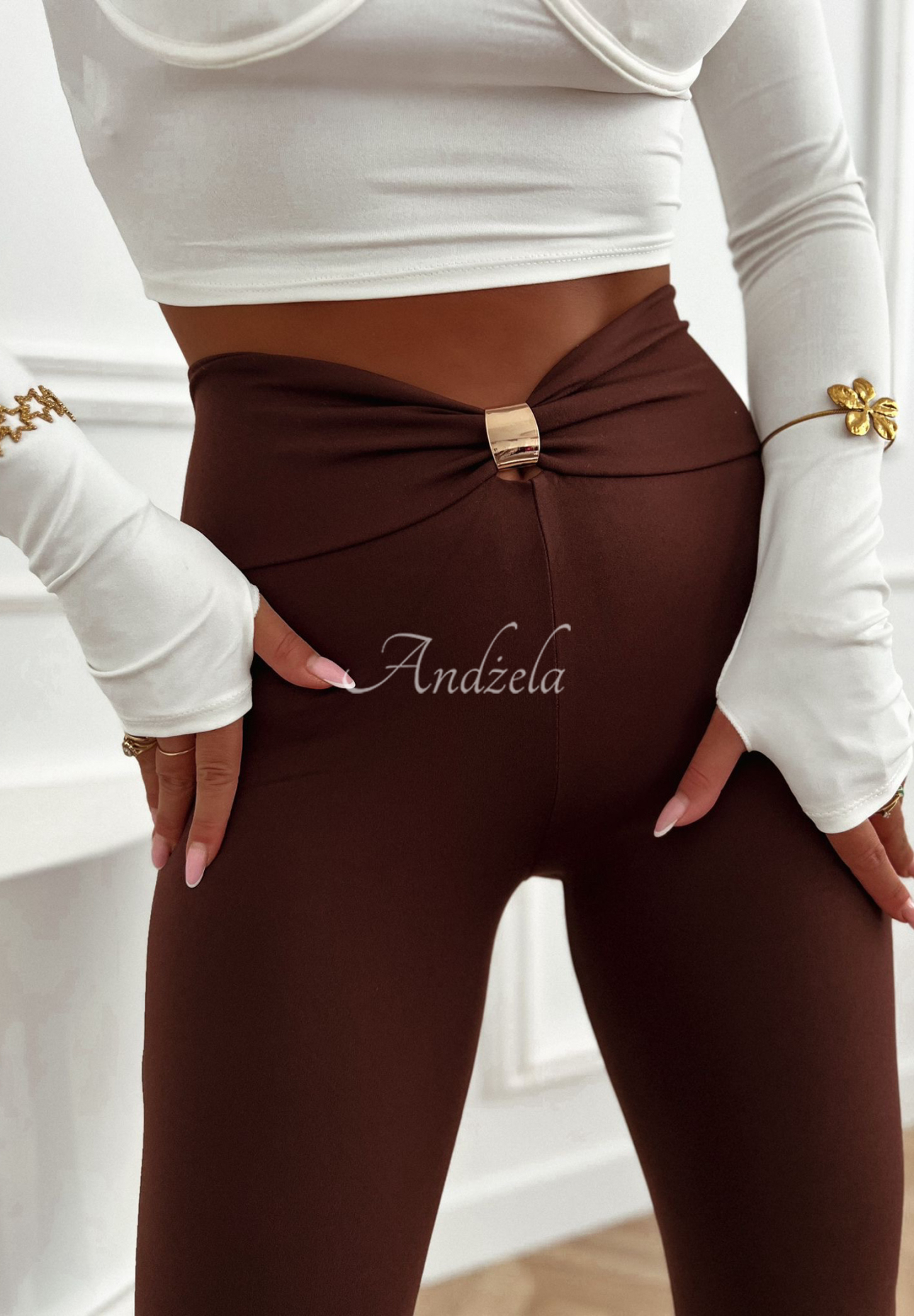 Ausgestellte Leggings aus Viskose mit Verzierungen Don&#039;t Forget Schokoladenbraun