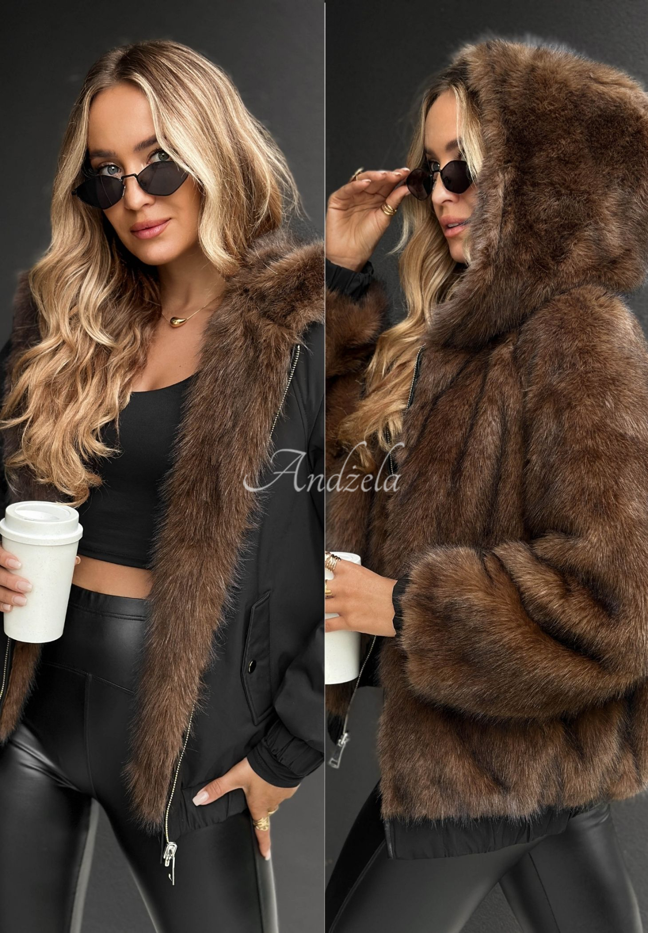 Wendbare Pelzjacke mit Kapuze Chilly Air Schwarz