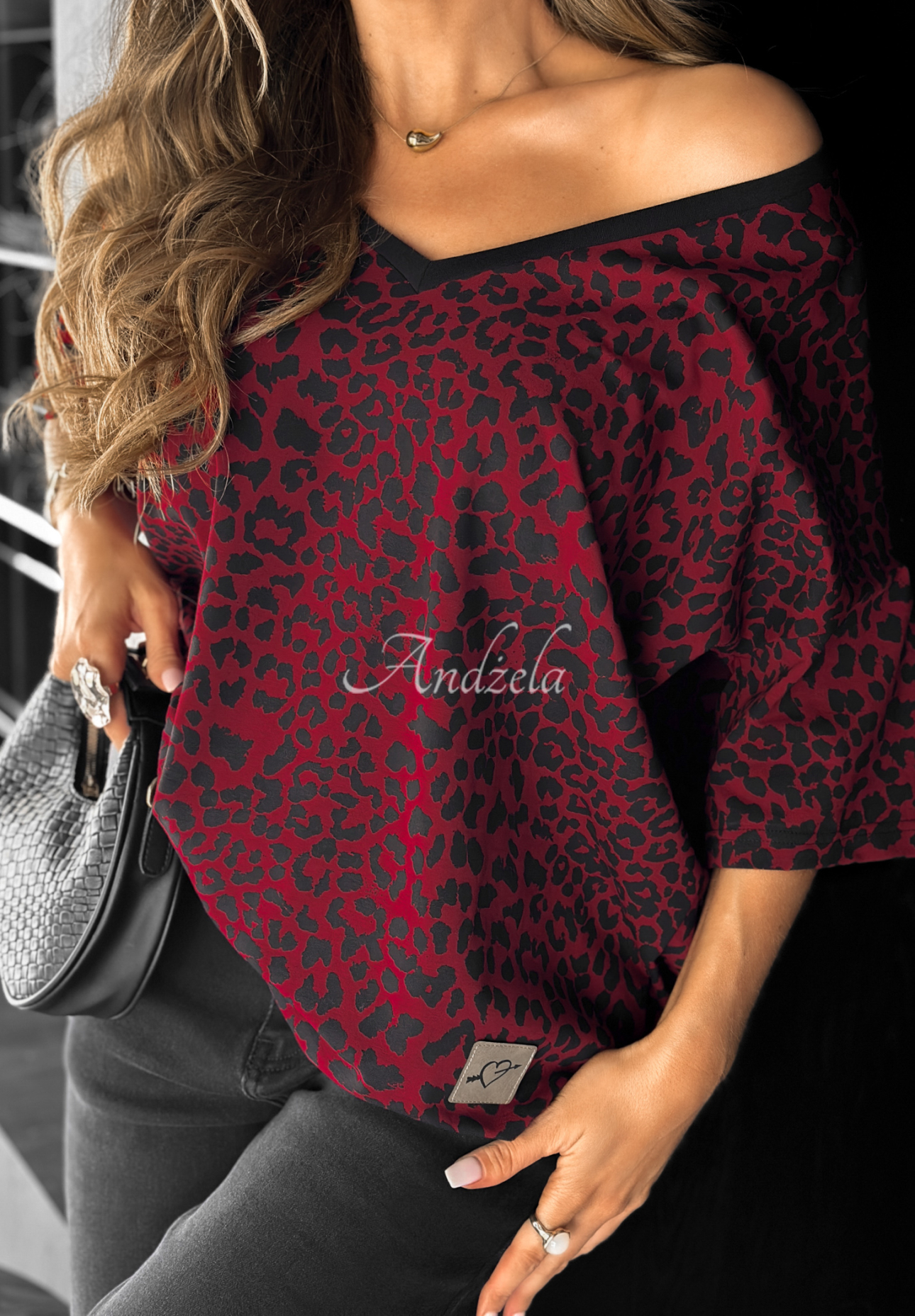 Oversize T-Shirt mit Leopardenmuster Cascade Burgunderrot