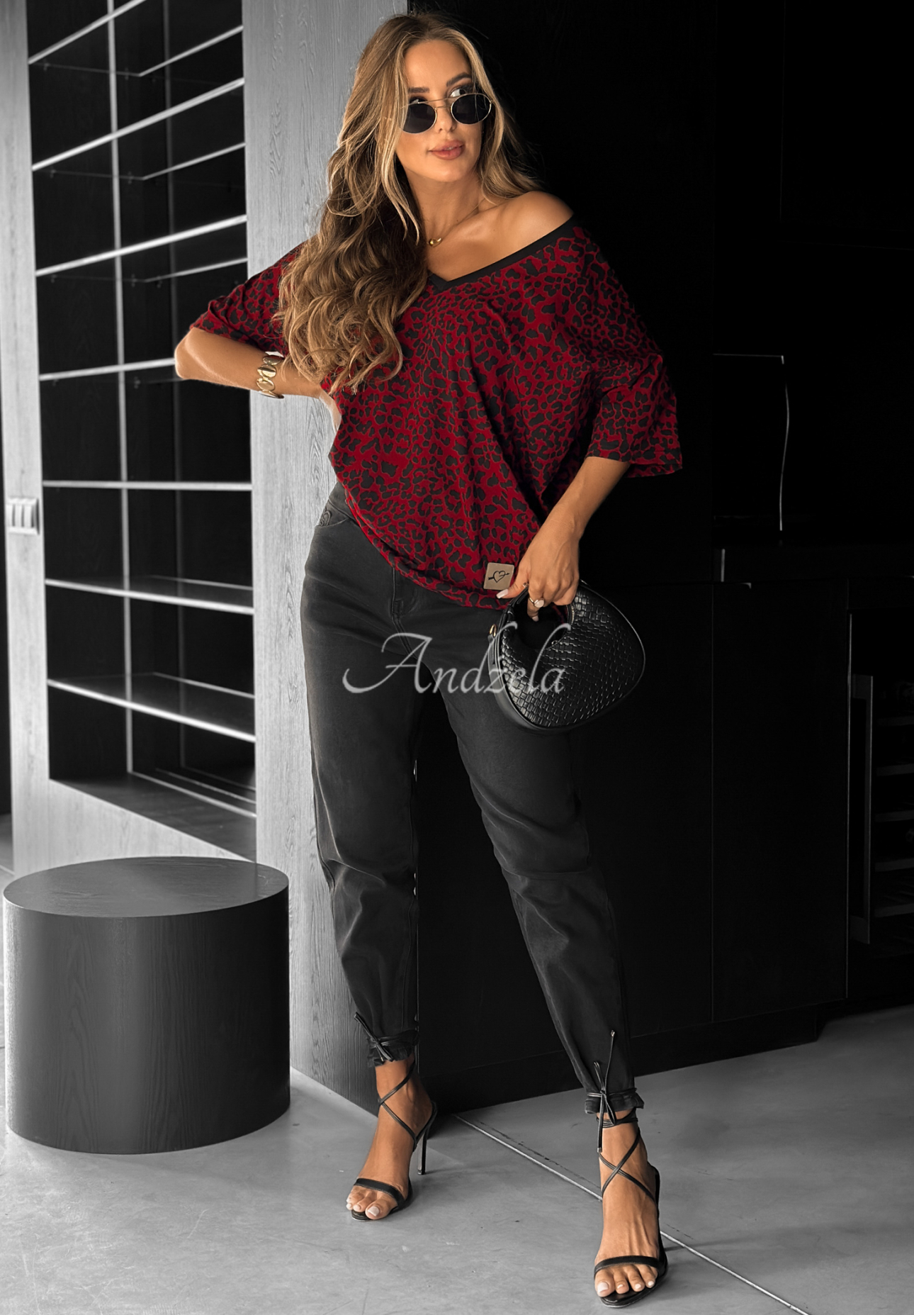 Oversize T-Shirt mit Leopardenmuster Cascade Burgunderrot