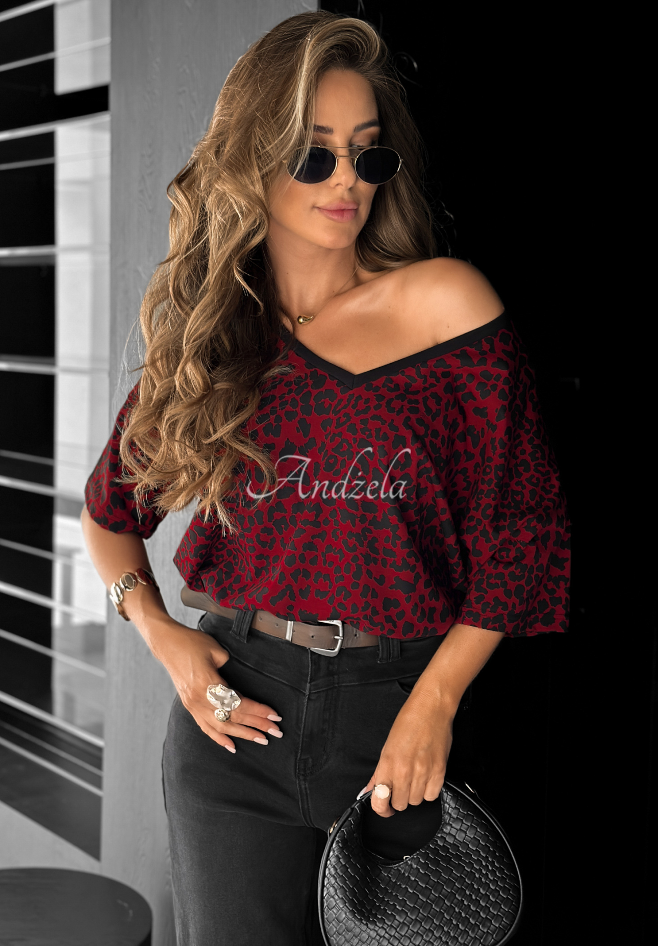 Oversize T-Shirt mit Leopardenmuster Cascade Burgunderrot