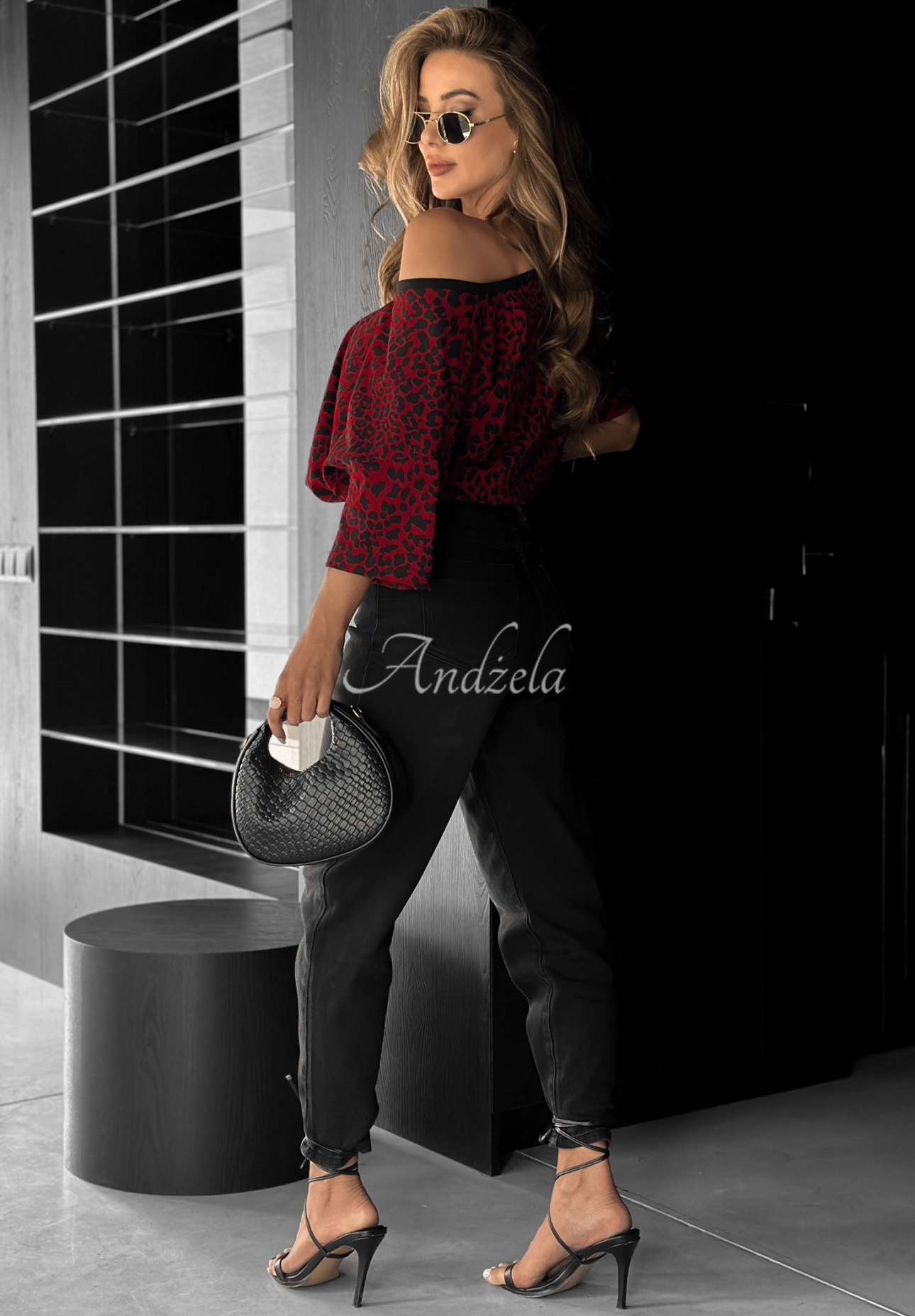 Oversize T-Shirt mit Leopardenmuster Cascade Burgunderrot
