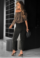 T-Shirt oversize w panterkę z dekoltem w serek Cascade Beige-Schokoladenbraun