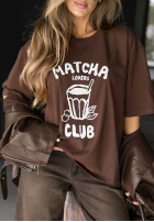 T-Shirt z nadrukiem Matcha Club Schokoladenbraun