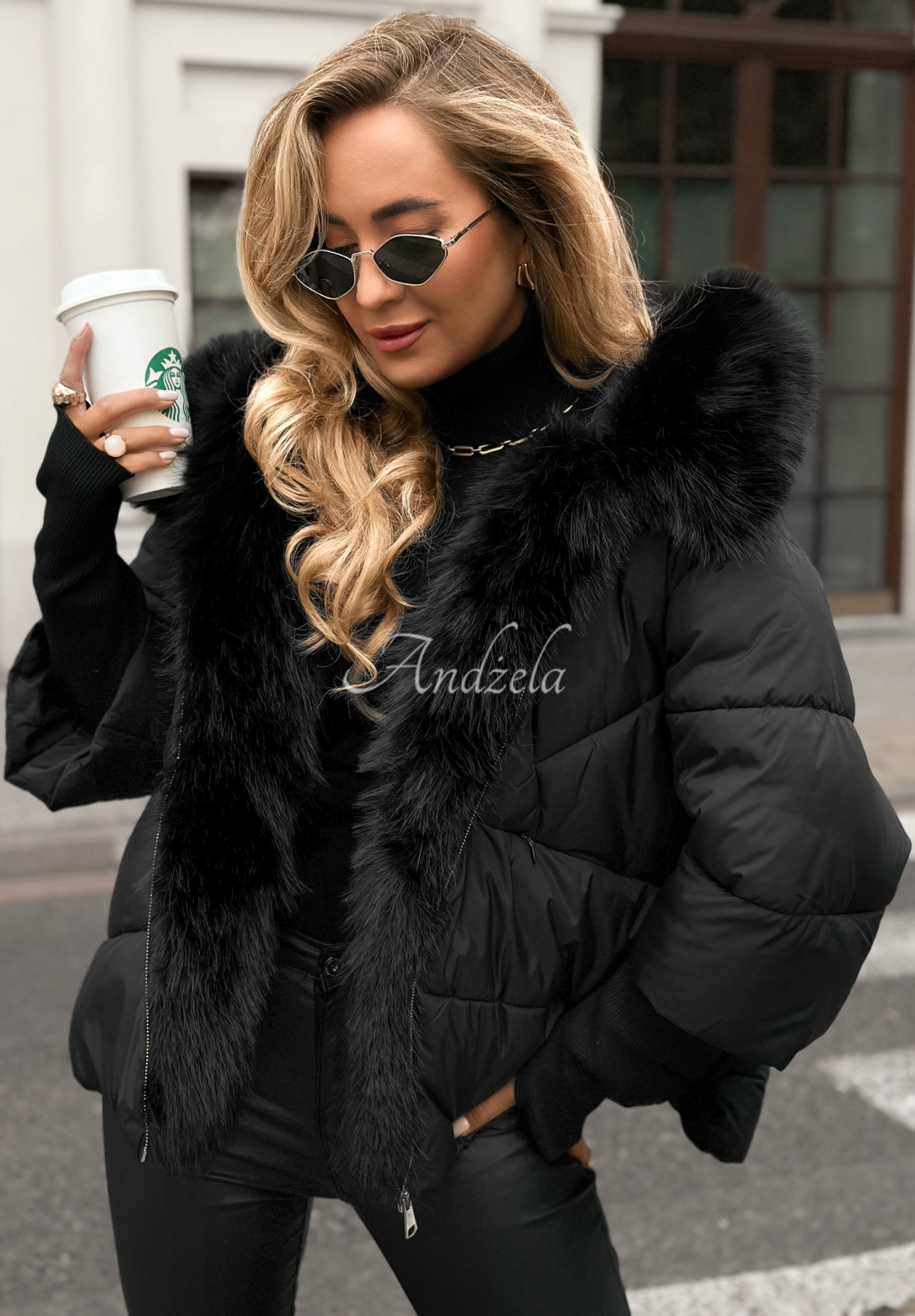 Steppjacke mit Fell Frosty Horizon Schwarz