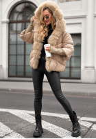 Krótka pikowana Jacke z futerkiem Frosty Horizon Camel