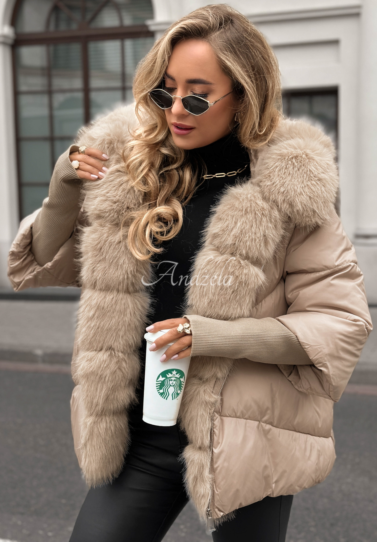 Steppjacke mit Fell Frosty Horizon dunkelbeige