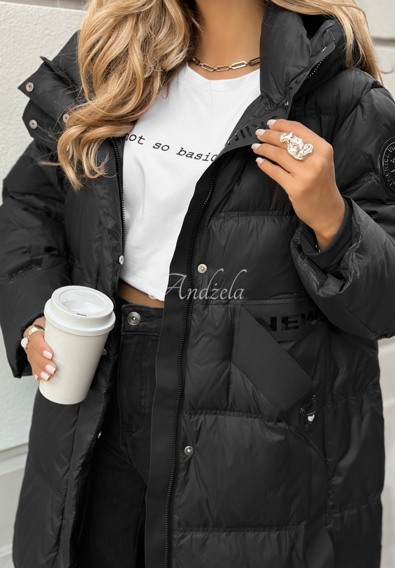 Lange Daunenjacke mit Steppung Need You Schwarz