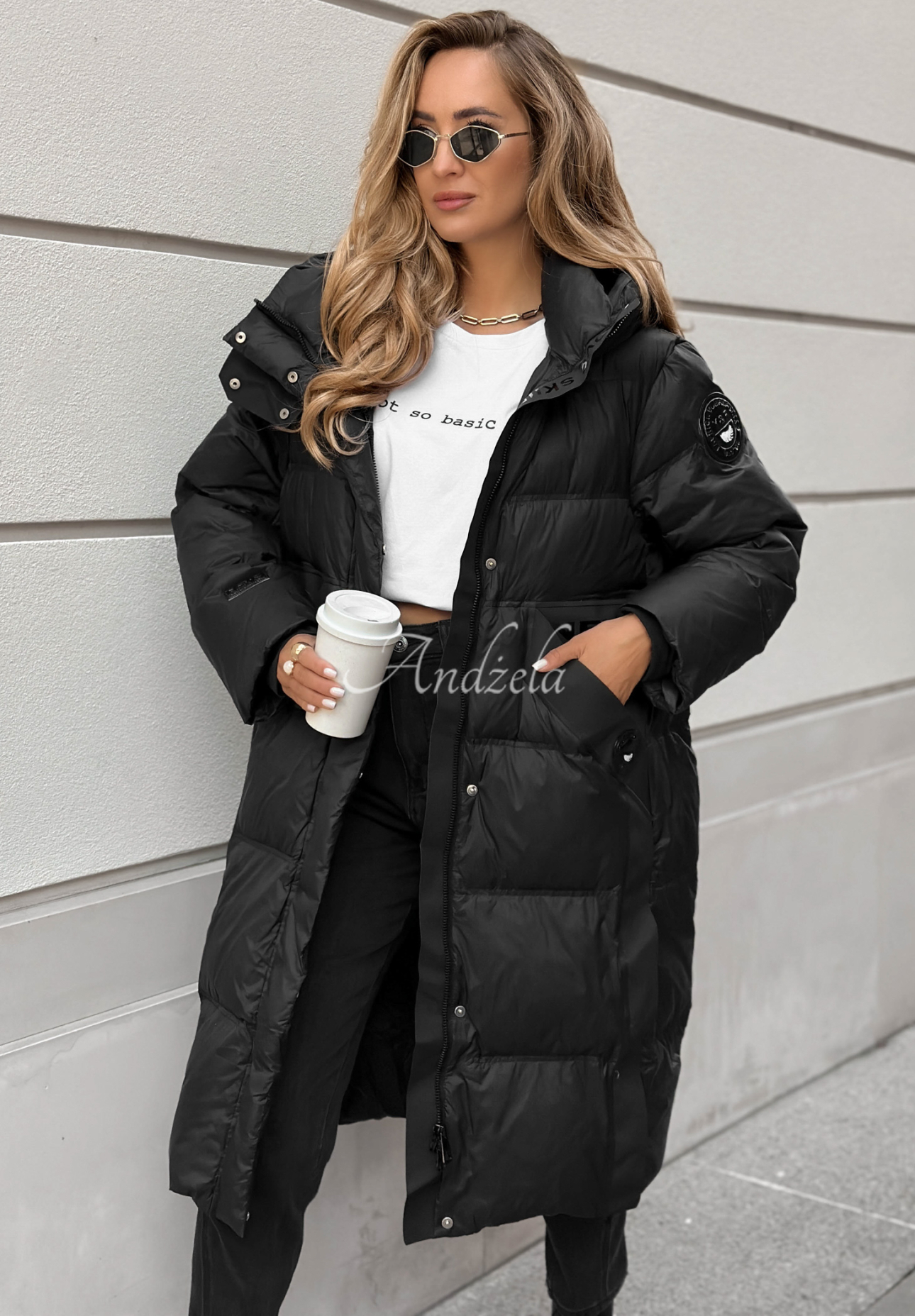 Lange Daunenjacke mit Steppung Need You Schwarz