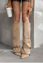 Lange zamszowe Stiefel na słupku Call Me Tomorrow Beige