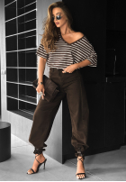 T-Shirt oversize w paski Cascade Schokoladenbraun