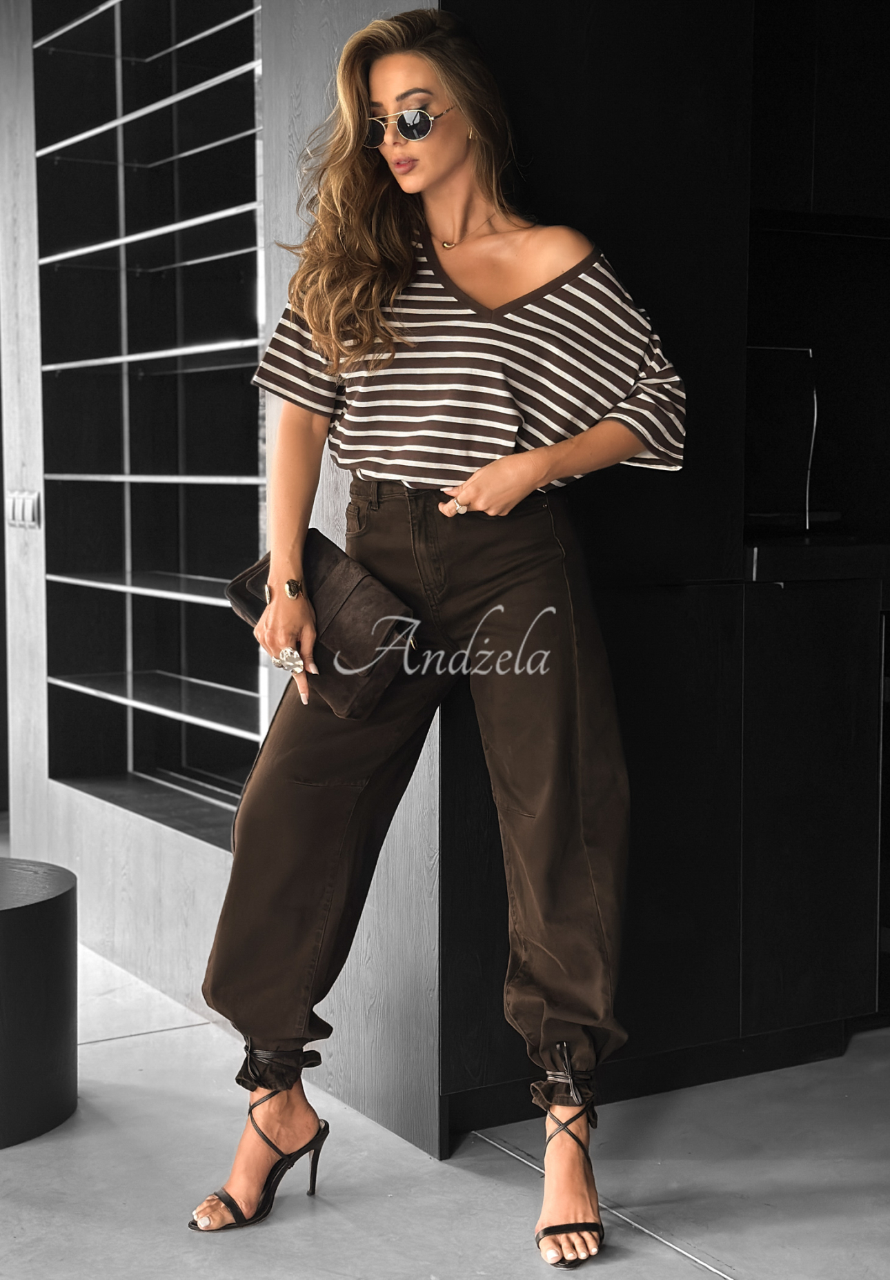 Oversize-T-Shirt mit Streifen Cascade Schokoladenbraun
