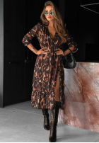 Kleid midi w panterkę Save It For Later czekoladowo-Schwarz