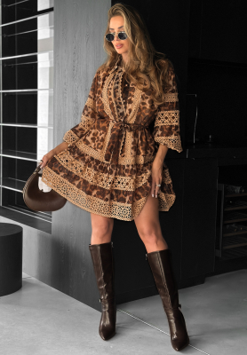 Kleid mit Leopardenmuster und Spitze Next Please Beige