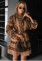 Kleid w panterkę z koronką Next Please Beige